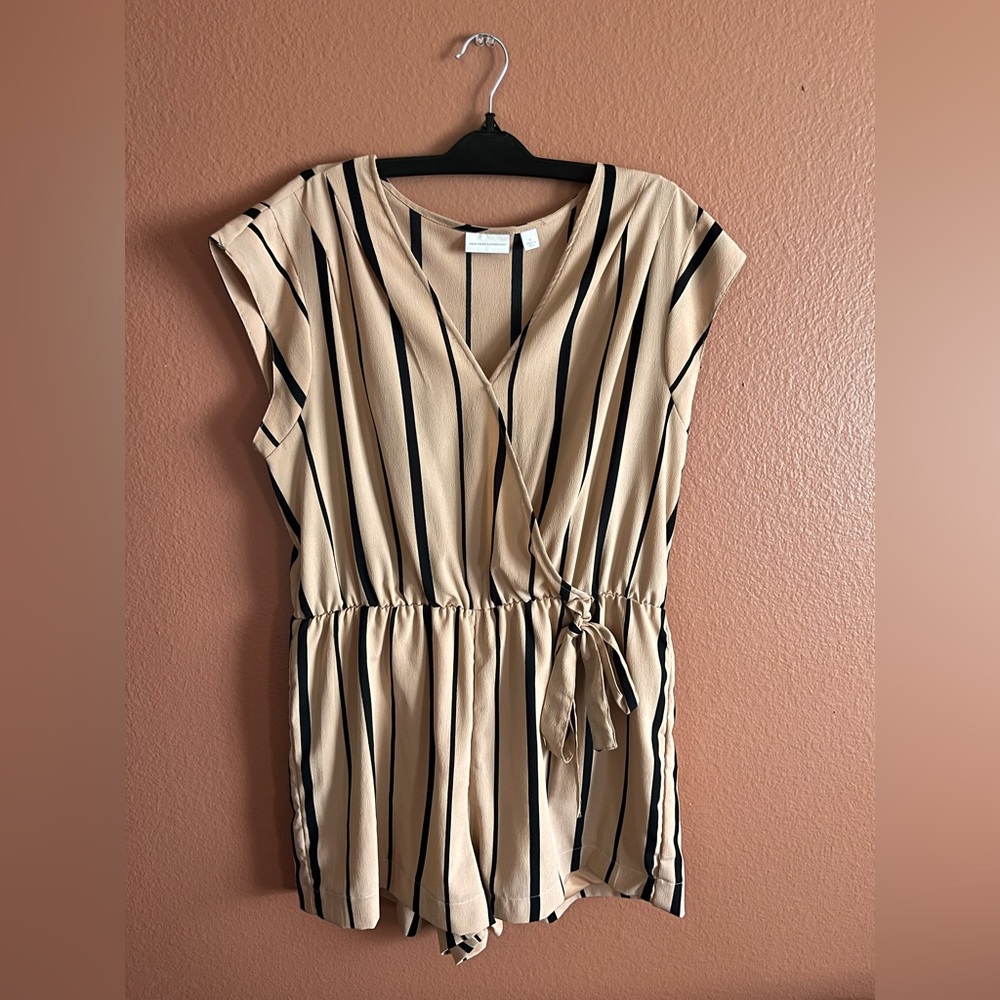 New York & Company pink and black striped romper